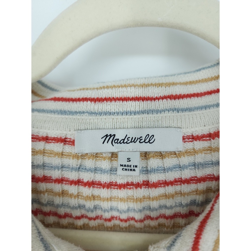 Coastal Retro70s ButtonUP Polo Top Women S MultiColor Stripe ShortSleeve Ribbed - Picture 4 of 6